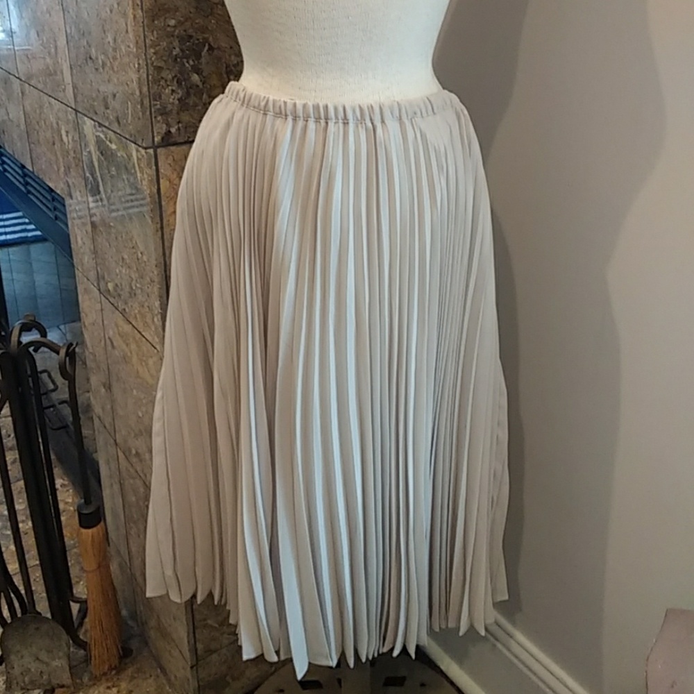 Lauren Conrad pleated midi skirt shimmery beige